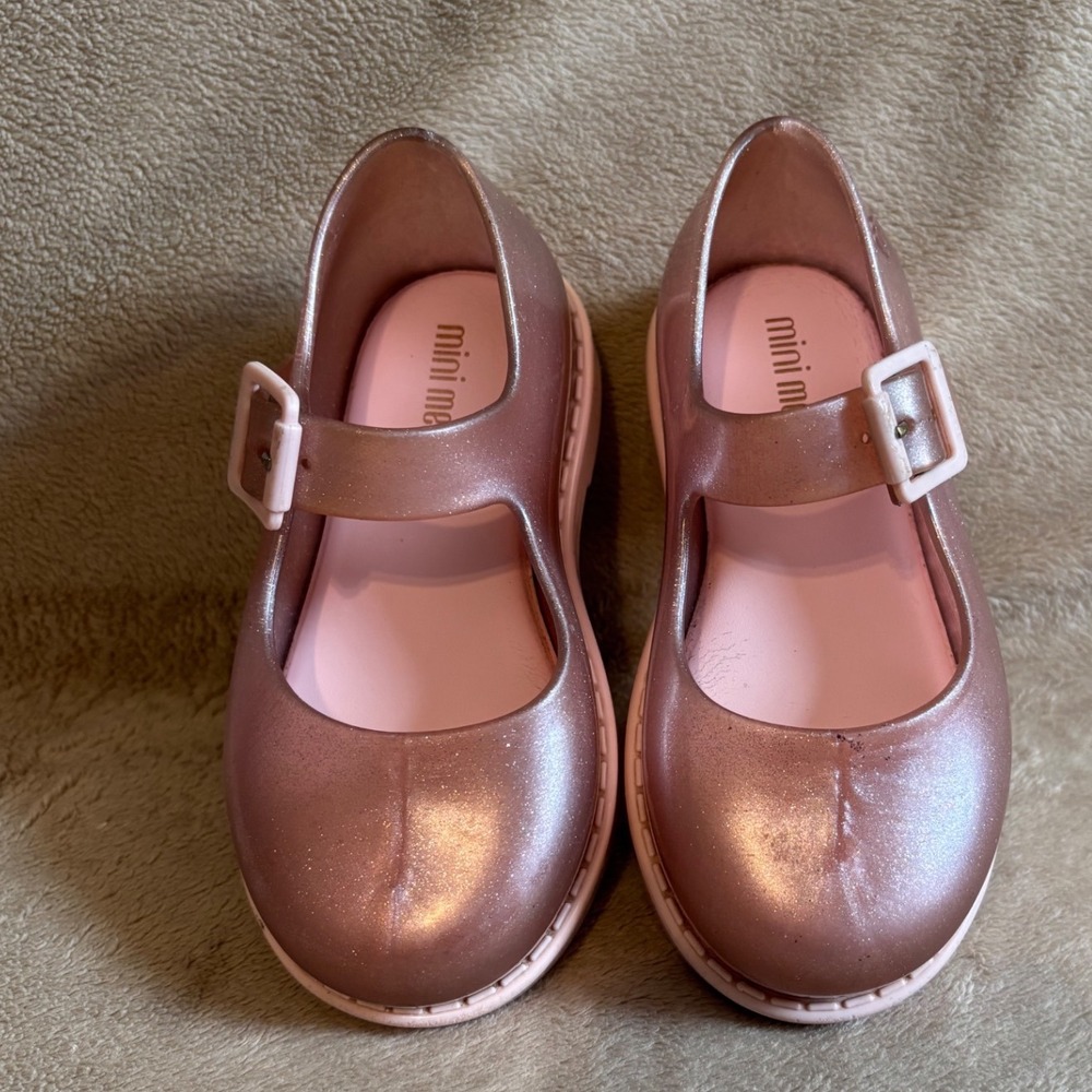 Mini Melissa Girls Rose Gold Glitter Mary Jane Jelly Shoes Size 7 US